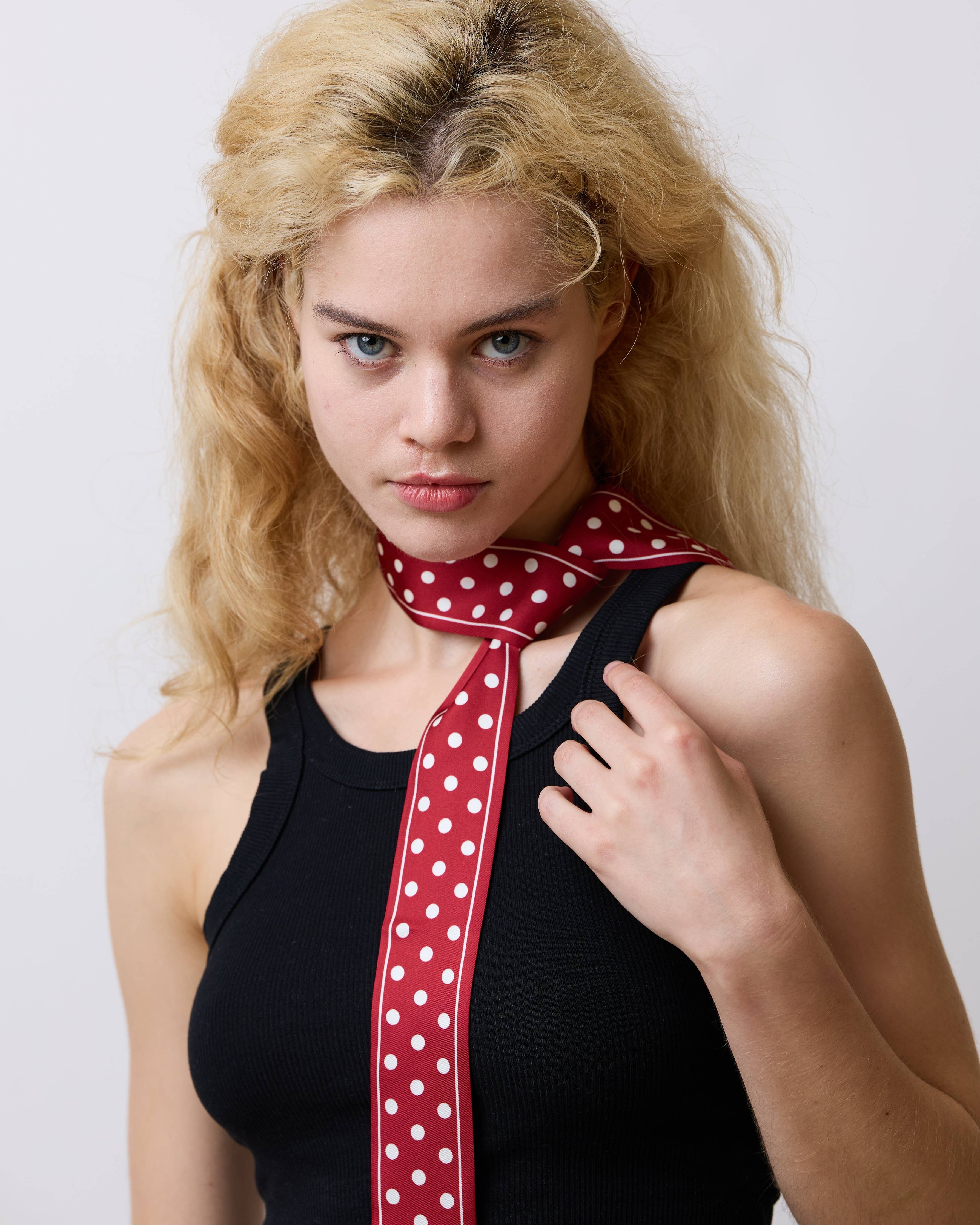 "Retro Polka" Silk Skinny Scarf