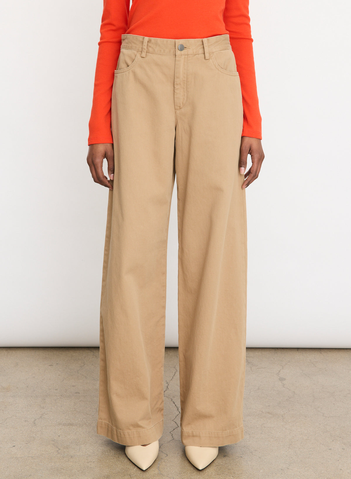 MID RISE WASHED COTTON WIDE LEG