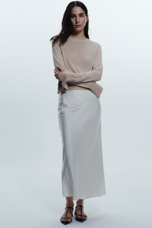 Talia Charmeuse Maxi Skirt, Ivory