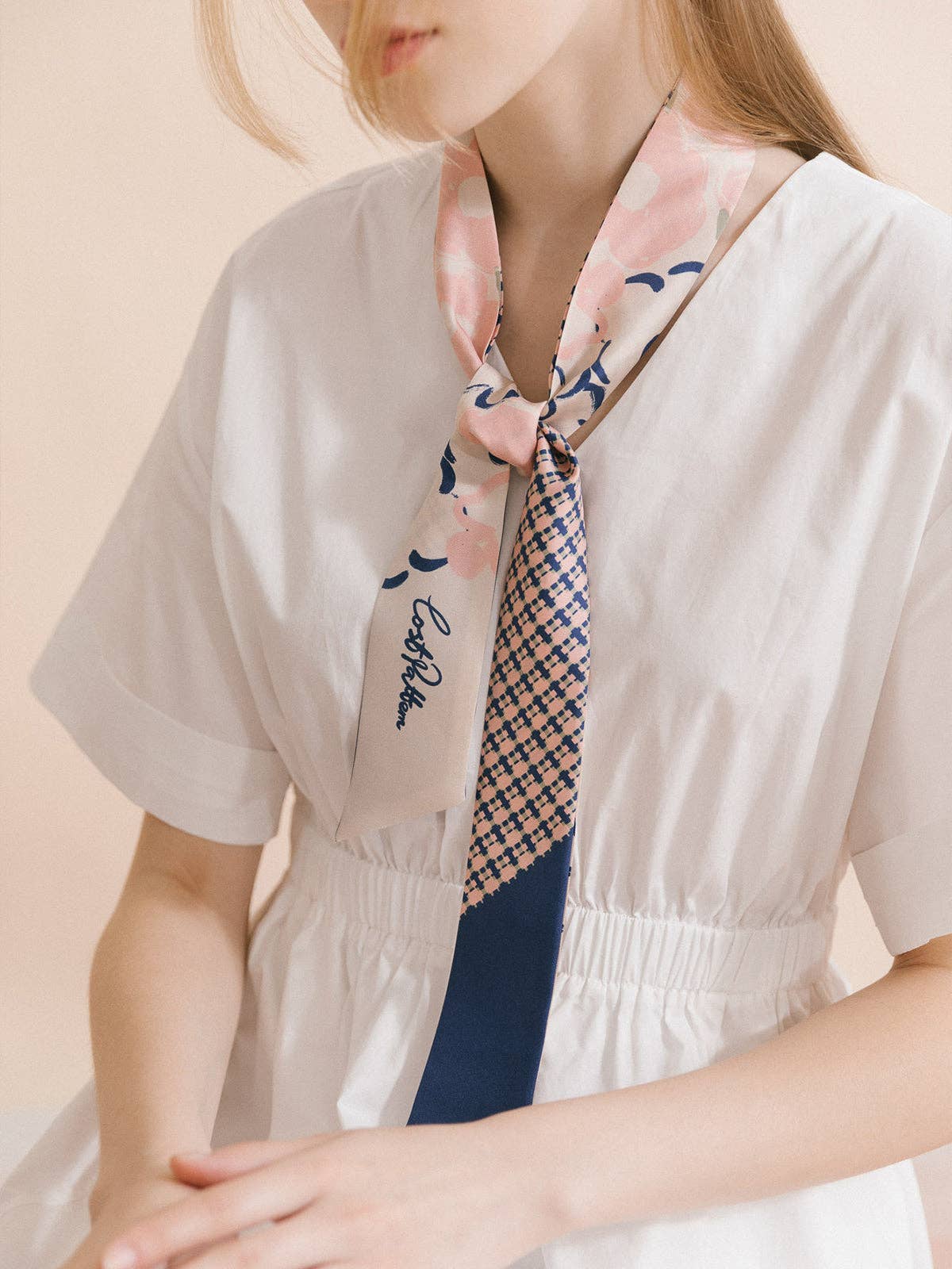 "Floral Houndstooth" Silk Skinny Scarf