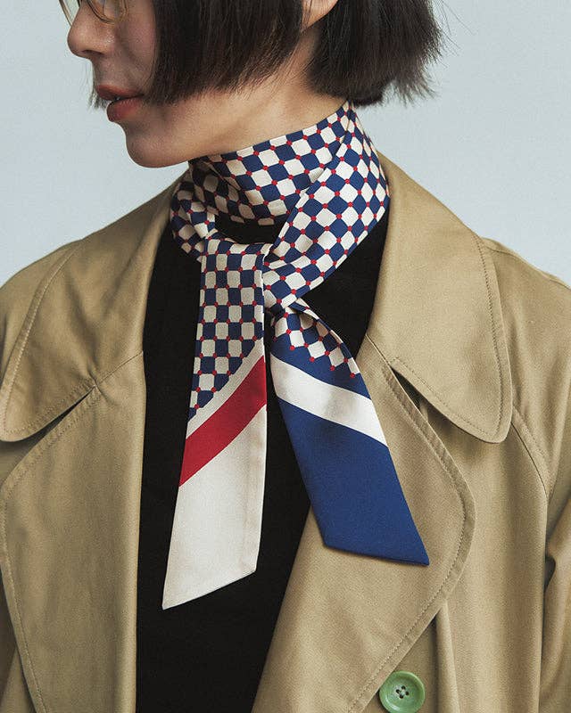 "Checkerboard" Silk Twill Skinny Scarf