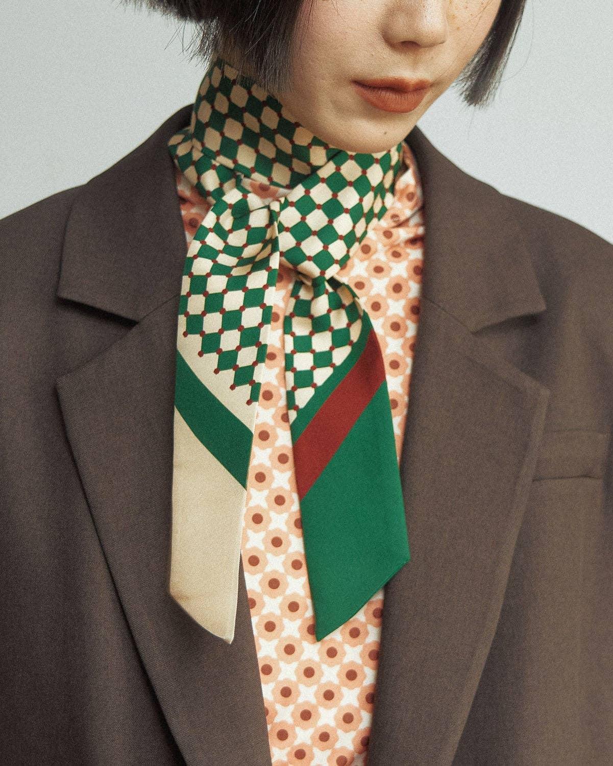 Checkerboard Silk Skinny Scarf