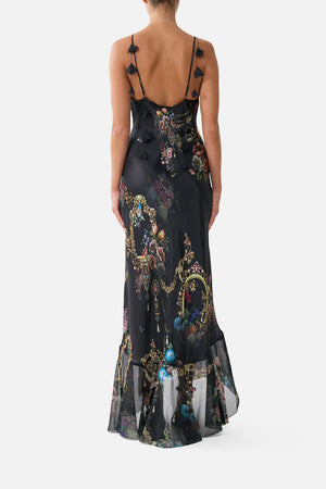V NECK SLIP DRESS WITH FLOUNCE HEM