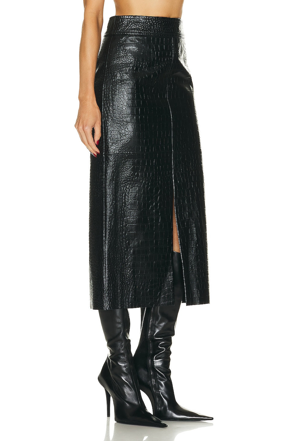 Embossed Leather Midi Skirt