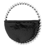 LOVEY Black Sequin Circle Bag with Metallic Beaded Handle