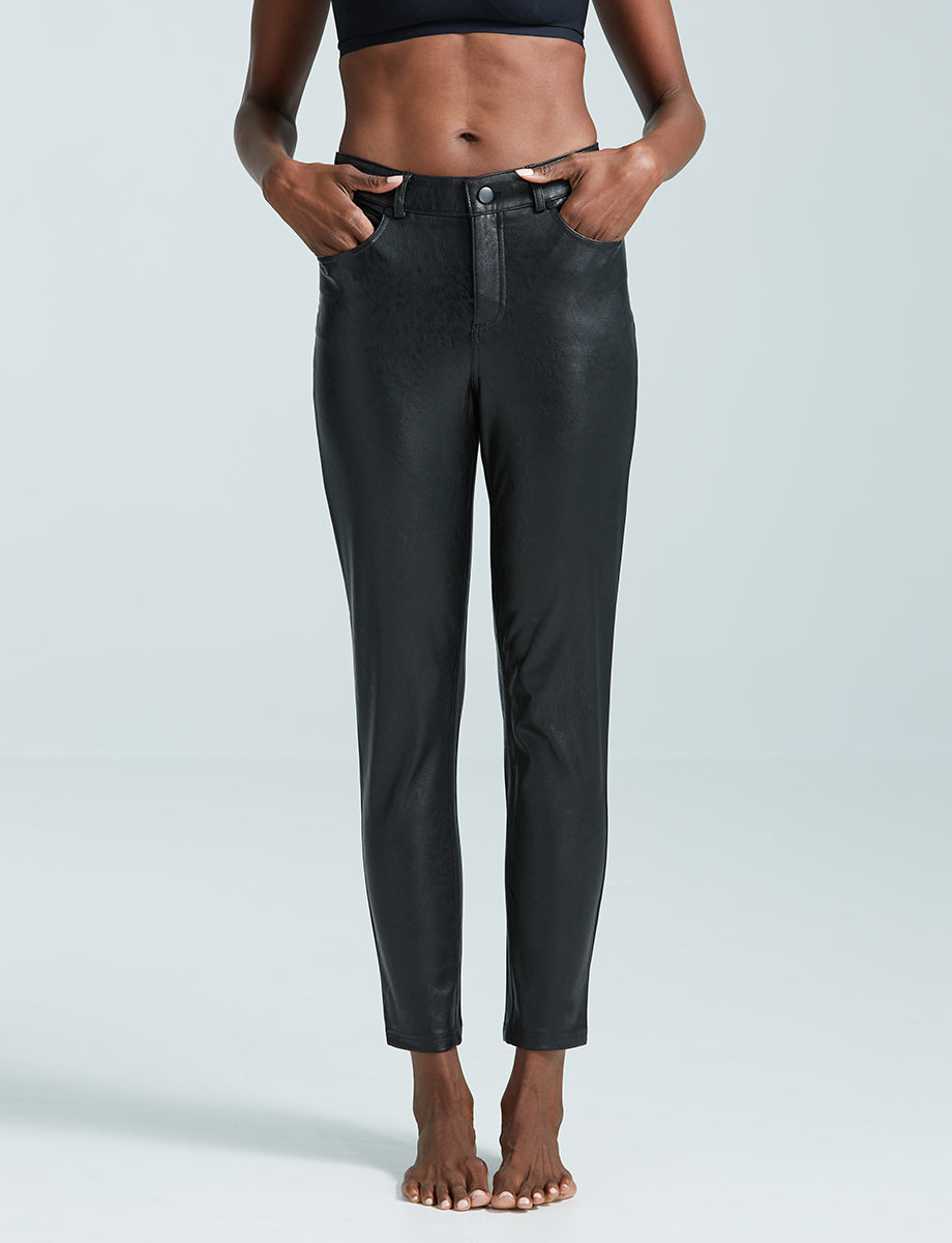 Faux Leather Five Pocket Pant - Black