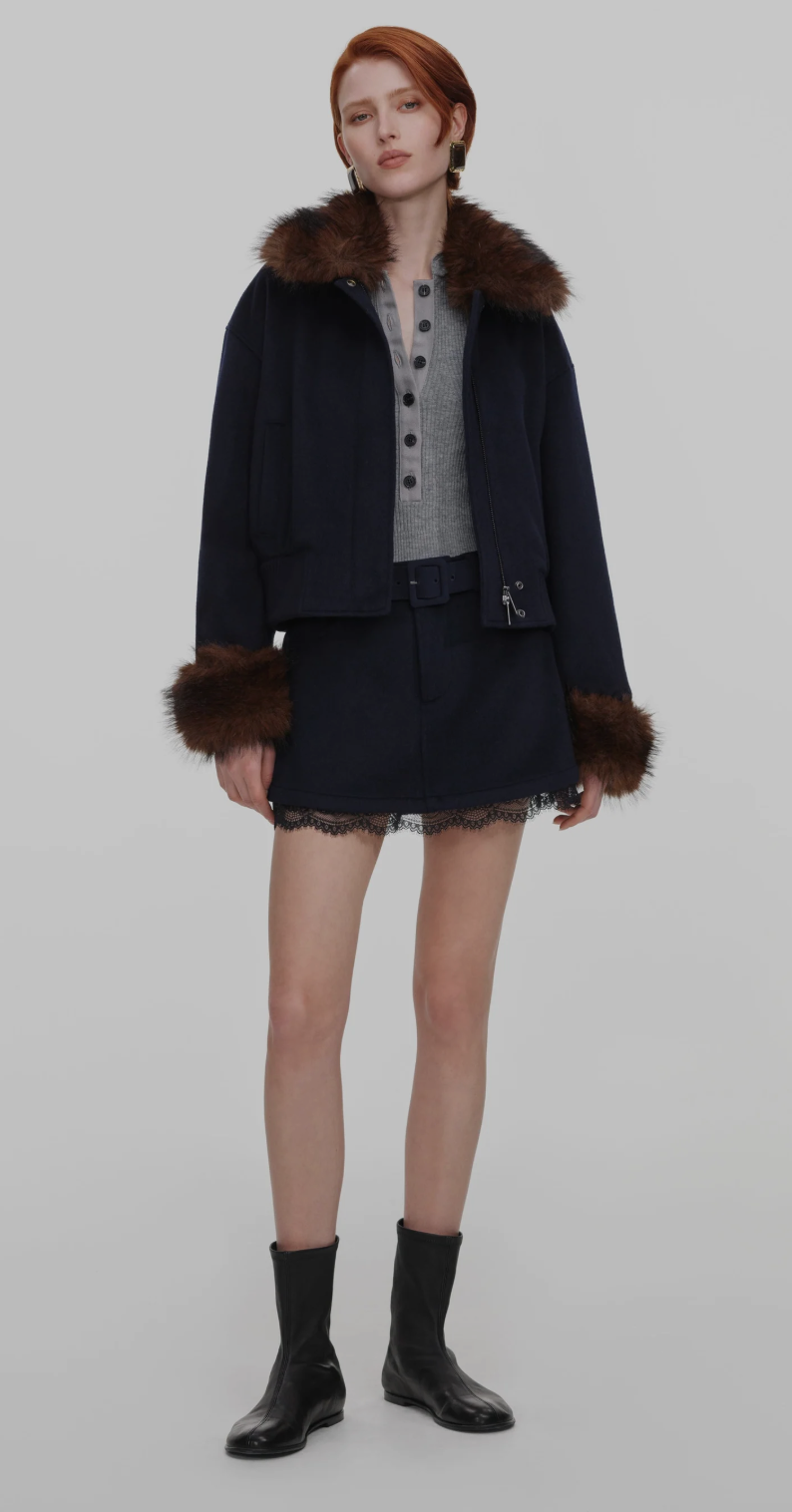 Wool Fur Trim Jacket