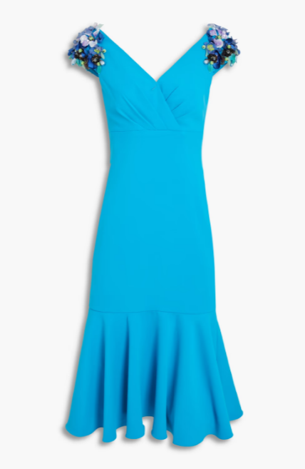 Fluted Floral-Appliqued Crepe Dress