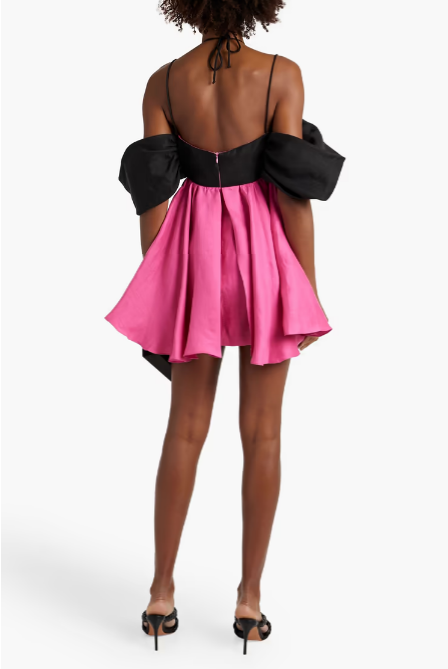 Cold-Should Embellished Two-Tone Linen-Blend Mini Dress