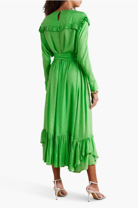 Iris Belted Ruffled Satin-Jacquard Mini Dress