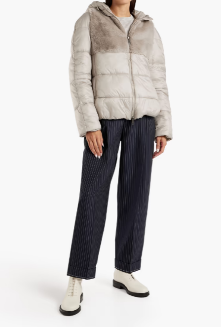 Faux Fur-Paneled Quilted Shell Hooded Jacket