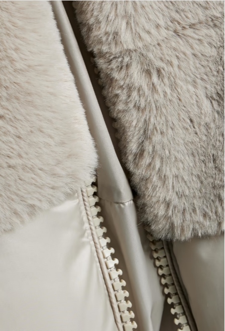 Faux Fur-Paneled Quilted Shell Hooded Jacket