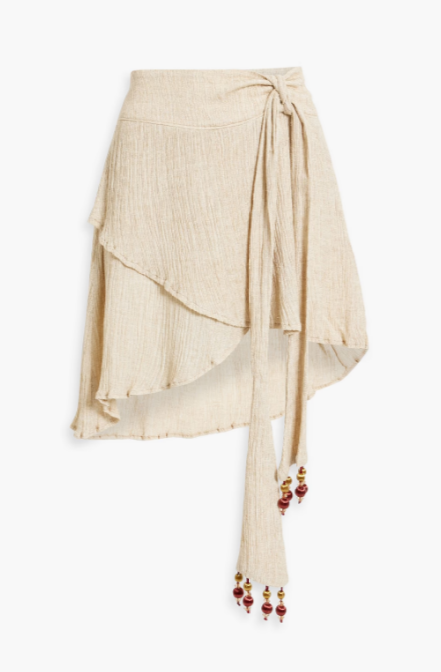 Selina Wrap-Effect Plisse Silk-Blend Mini Skirt