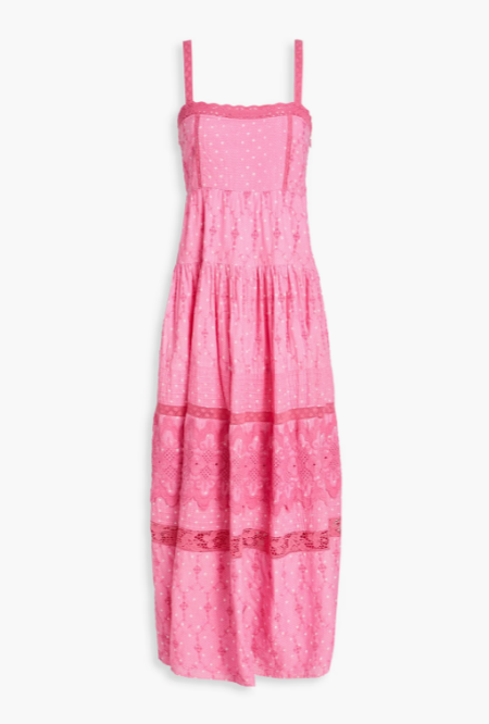 Camisha Gathered Polka-Dot Broderie Anglaise Cotton Maxi Dress
