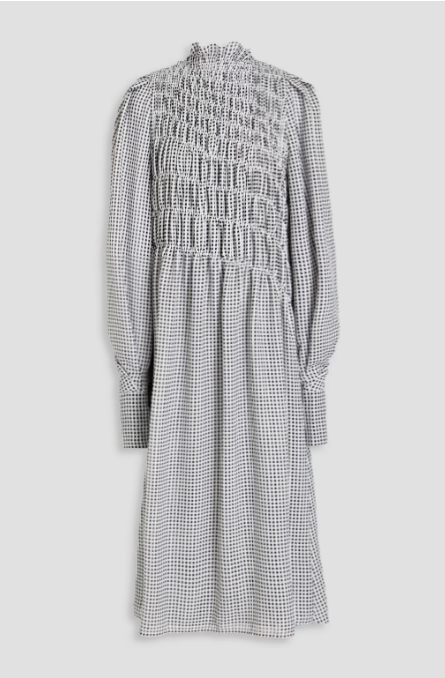 Shirred Gingham Seersucker Midi Dress