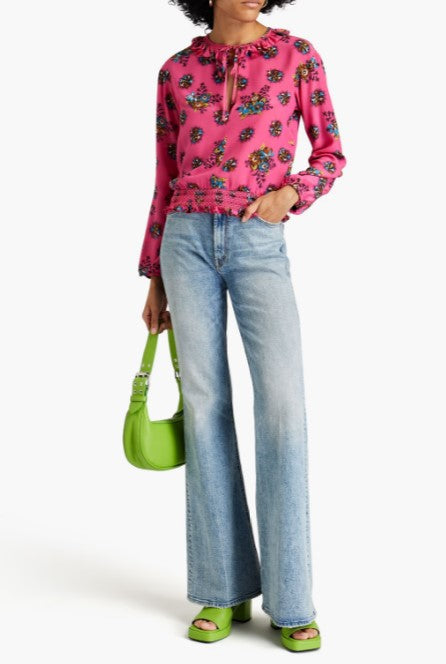 Ruffle-trimmed Floral-print Silk Crepe de Chine Blouse