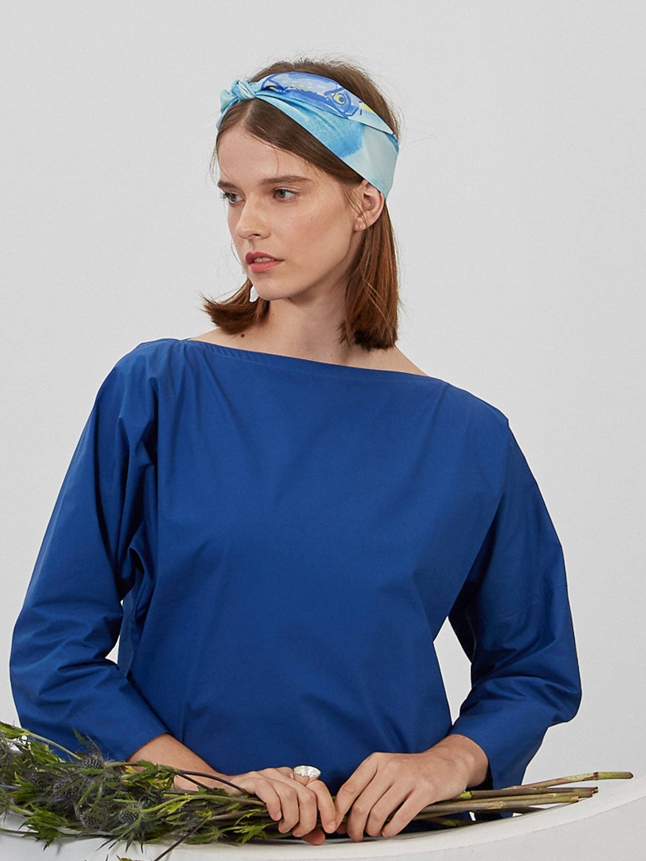 Silk Skinny Scarf- Blue