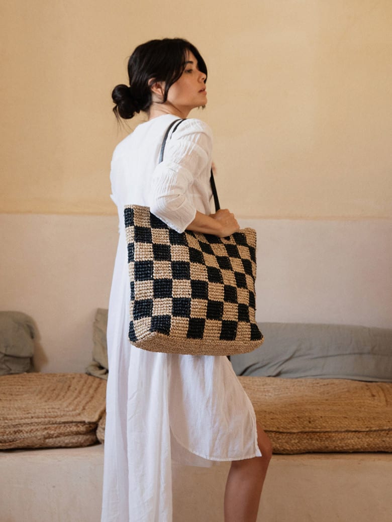 Black Check Tote