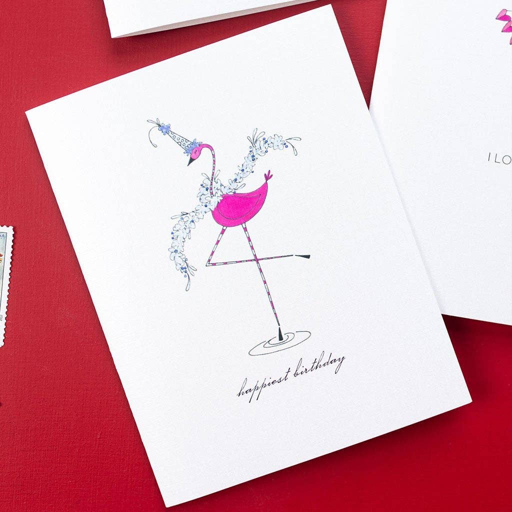 "FESTIVE FLAMINGO" BIRTHDAY CARD: SINGLE