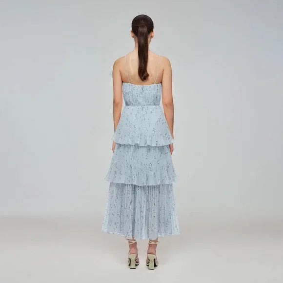 Metallic Floral Tiered Midi Dress