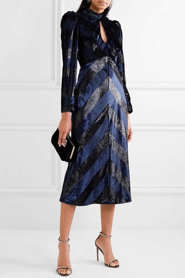 Maison Cutout Metallic Velvet Midi Dress