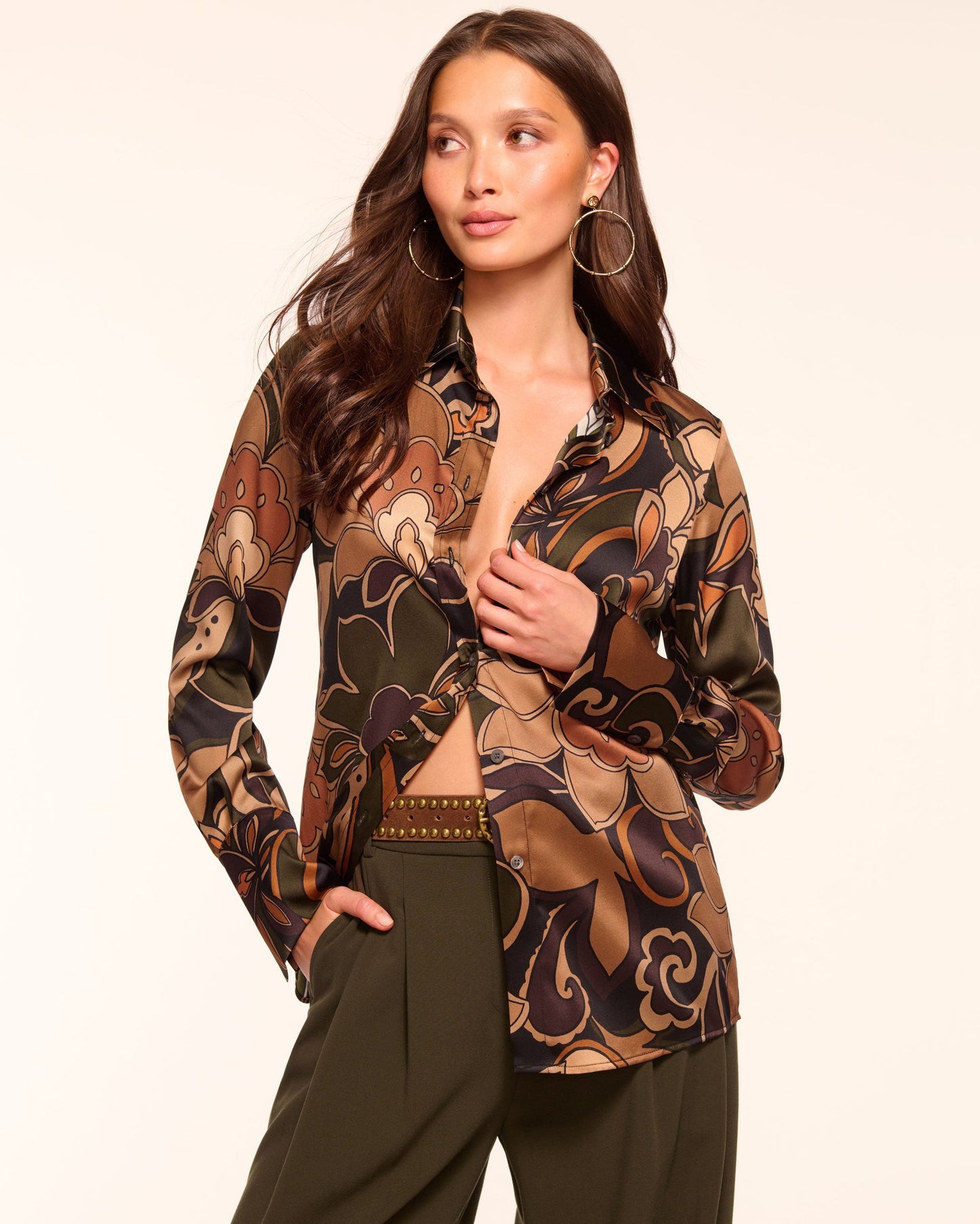 Victoria Printed Silk Button Down Top