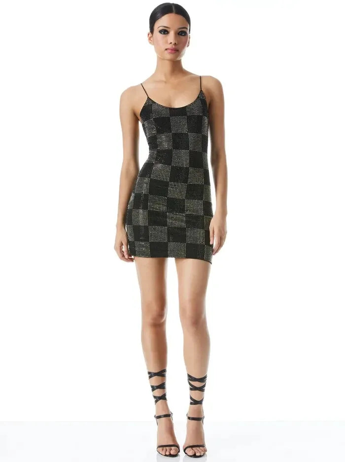 Nelle Embellished Checkerboard Mini Dress
