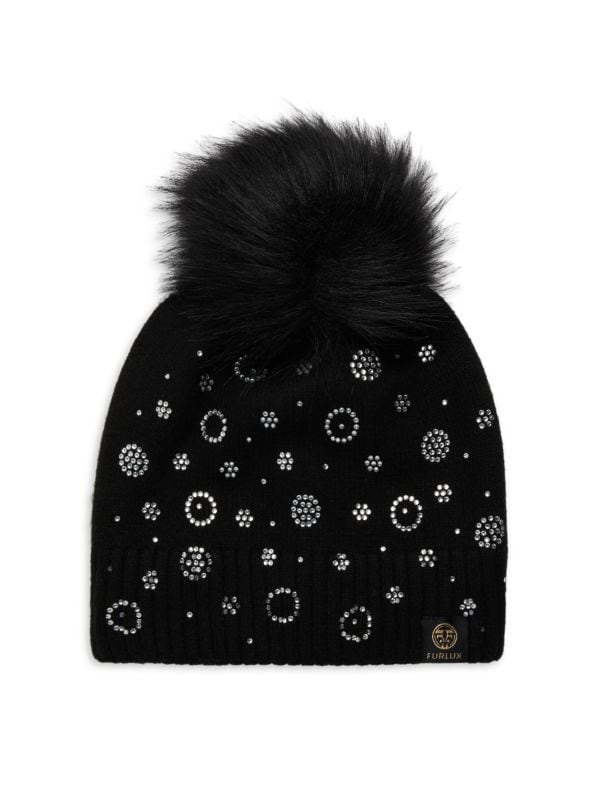 Faux Fur Pom Cashmere Blend Beanie