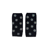 Short Fingerless Merino Gloves with Flowers & Crystal Center