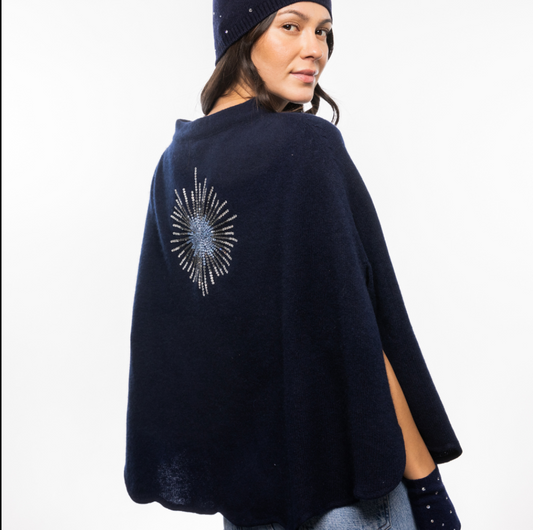Cashmere Scalloped Poncho with Beaded Ombre Stardust