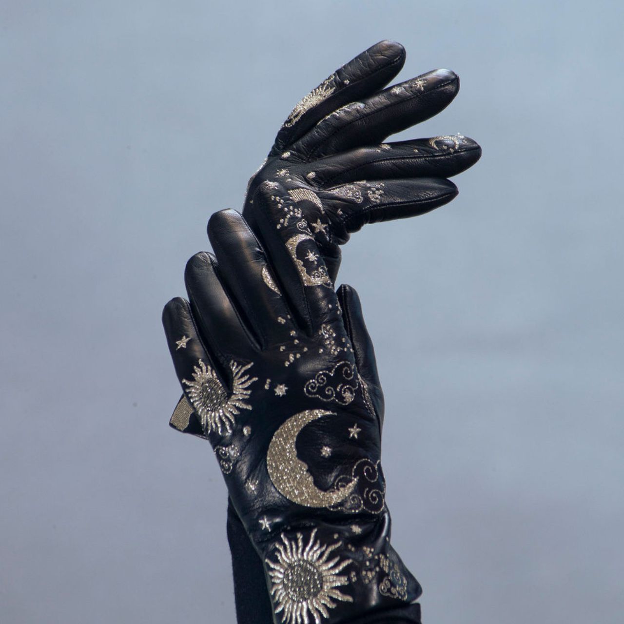 Leather Gloves with Celestial Embroidery