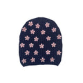 Merino Ribbed Rapper Hat with Embroidered Pink Flowers