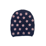 Merino Ribbed Rapper Hat with Embroidered Pink Flowers
