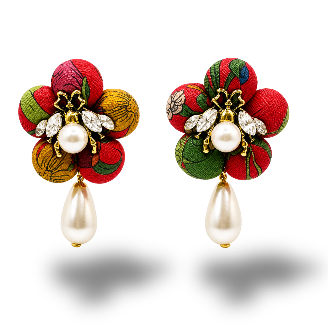 Gucci Flora Red Bumblebee Drop Earrings