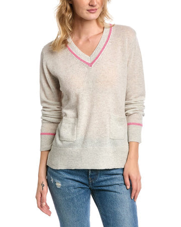 Birdseye Trim V-Neck Cashmere Sweater