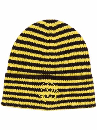 Striped ribbed wool & cashmere-blend beanie