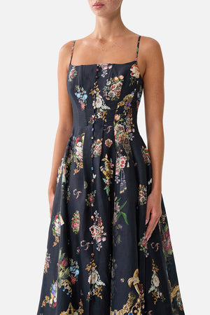 CORSET DRESS WITH LONG FLARED SKIRT