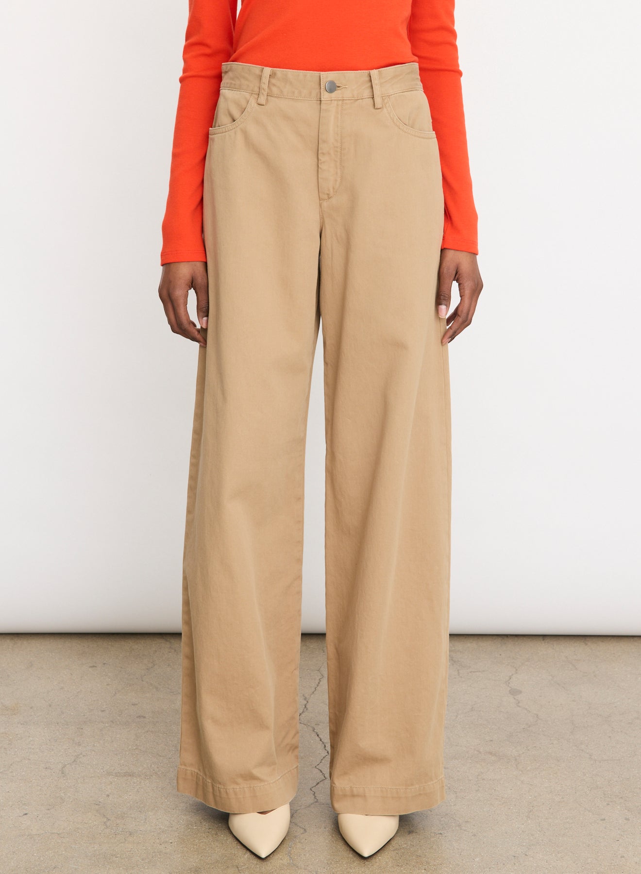 MID RISE WASHED COTTON WIDE LEG