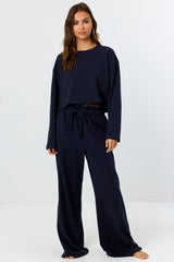 High Waisted Wide Leg Ruffle Sweatpant
