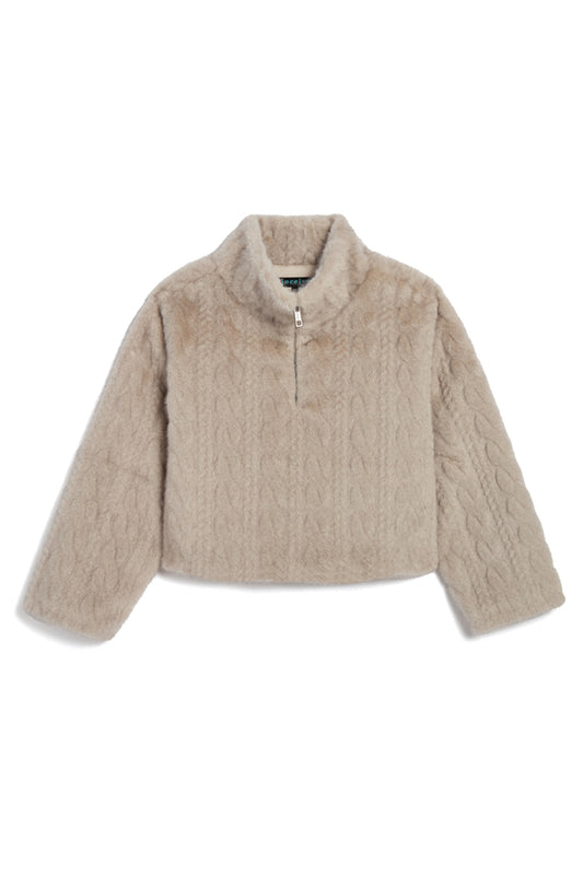Zip Front Faux Mink Sweatshirt