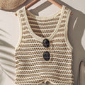 Stripe Crochet Knit Tank Top - taupe