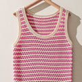 Stripe Crochet Knit Tank Top - pink