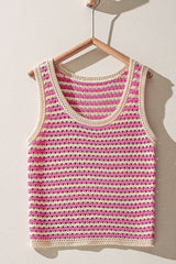 Stripe Crochet Knit Tank Top - pink