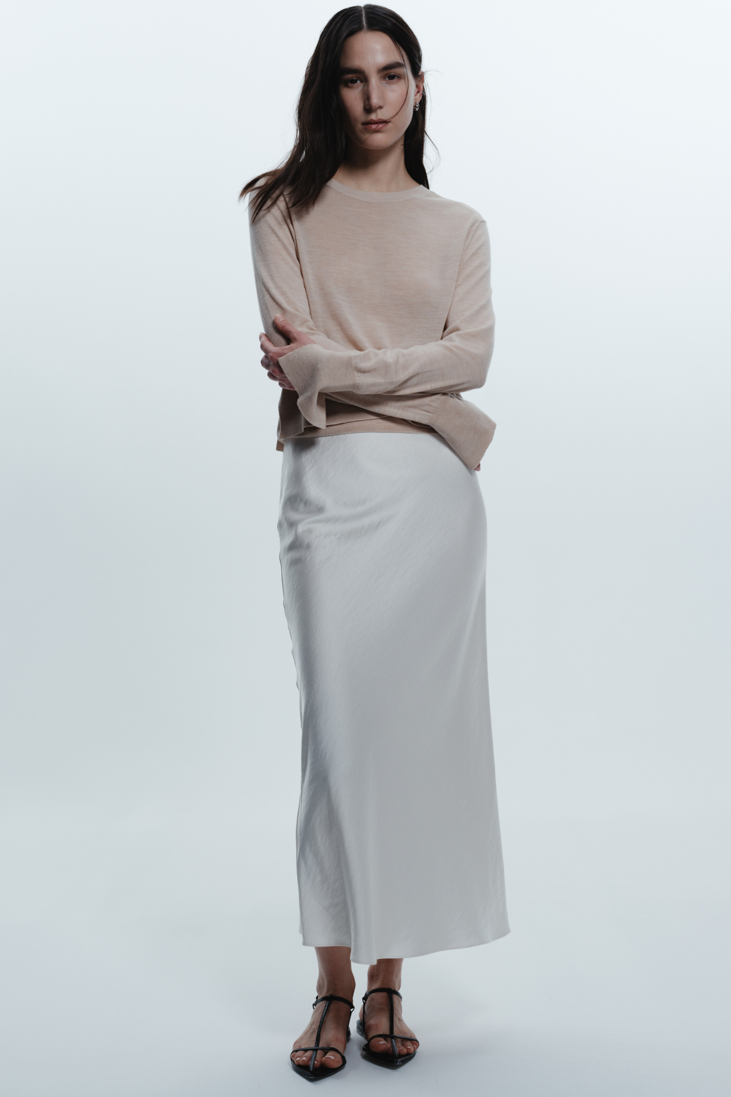 Talia Charmeuse Maxi Skirt, Ivory