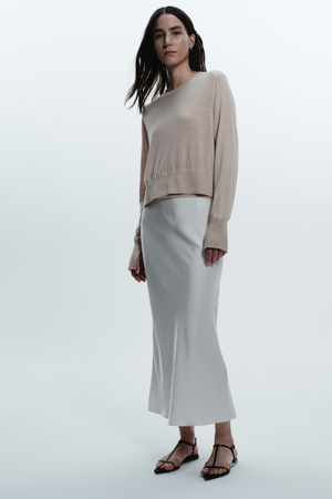 Talia Charmeuse Maxi Skirt, Ivory