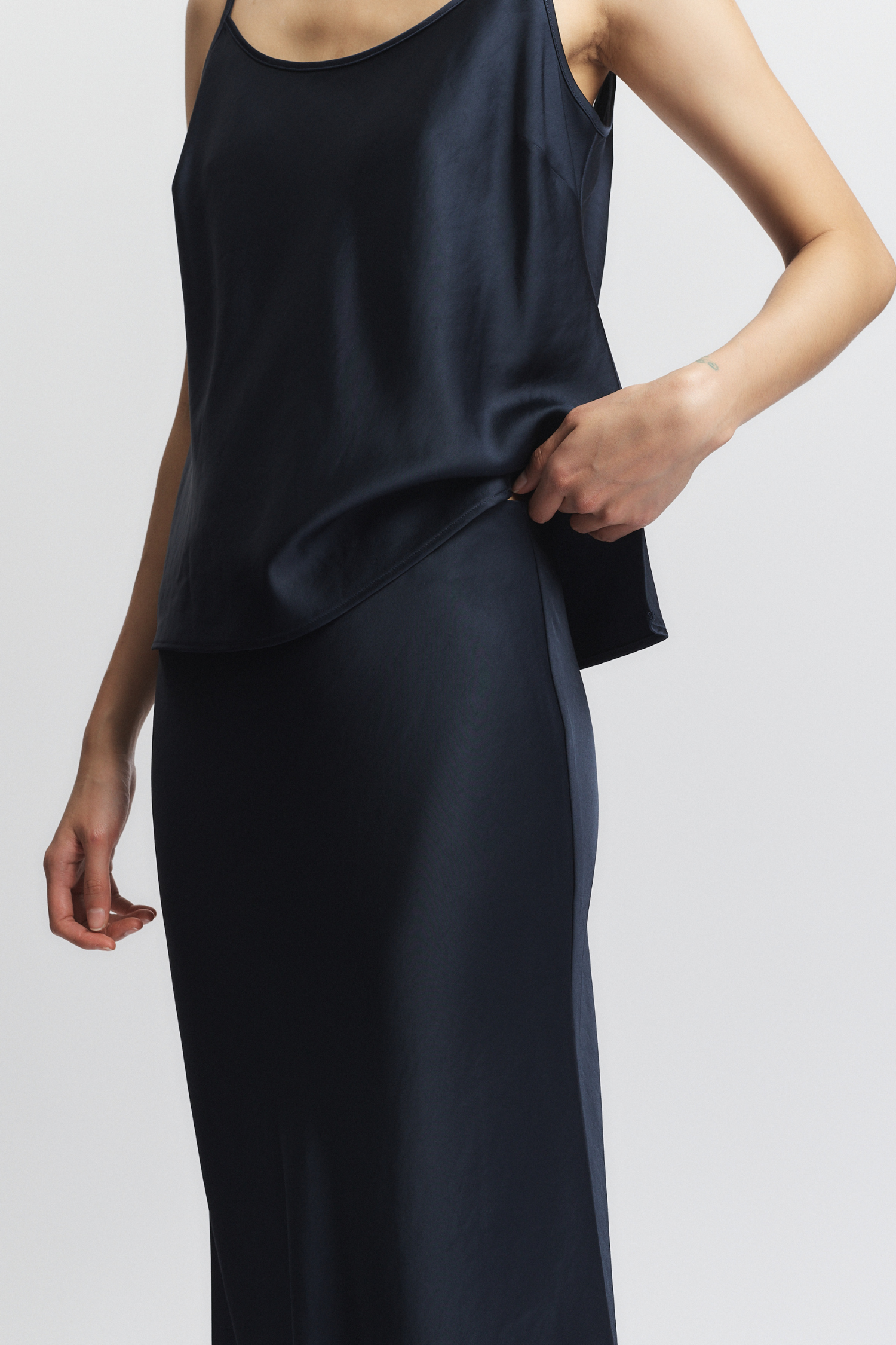 Talia Charmeuse Maxi Skirt, Navy