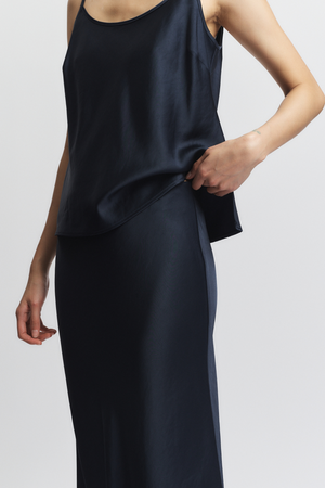 Talia Charmeuse Maxi Skirt, Navy