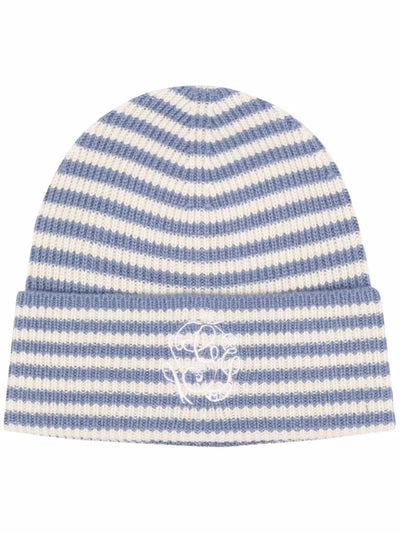 Striped ribbed wool & cashmere-blend beanie