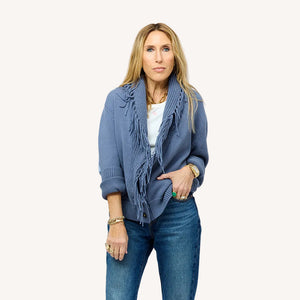 Fringe Shawl Collar Love Cardigan