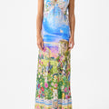 V NECK BIAS SLIP DRESS WITH BACK FRILL